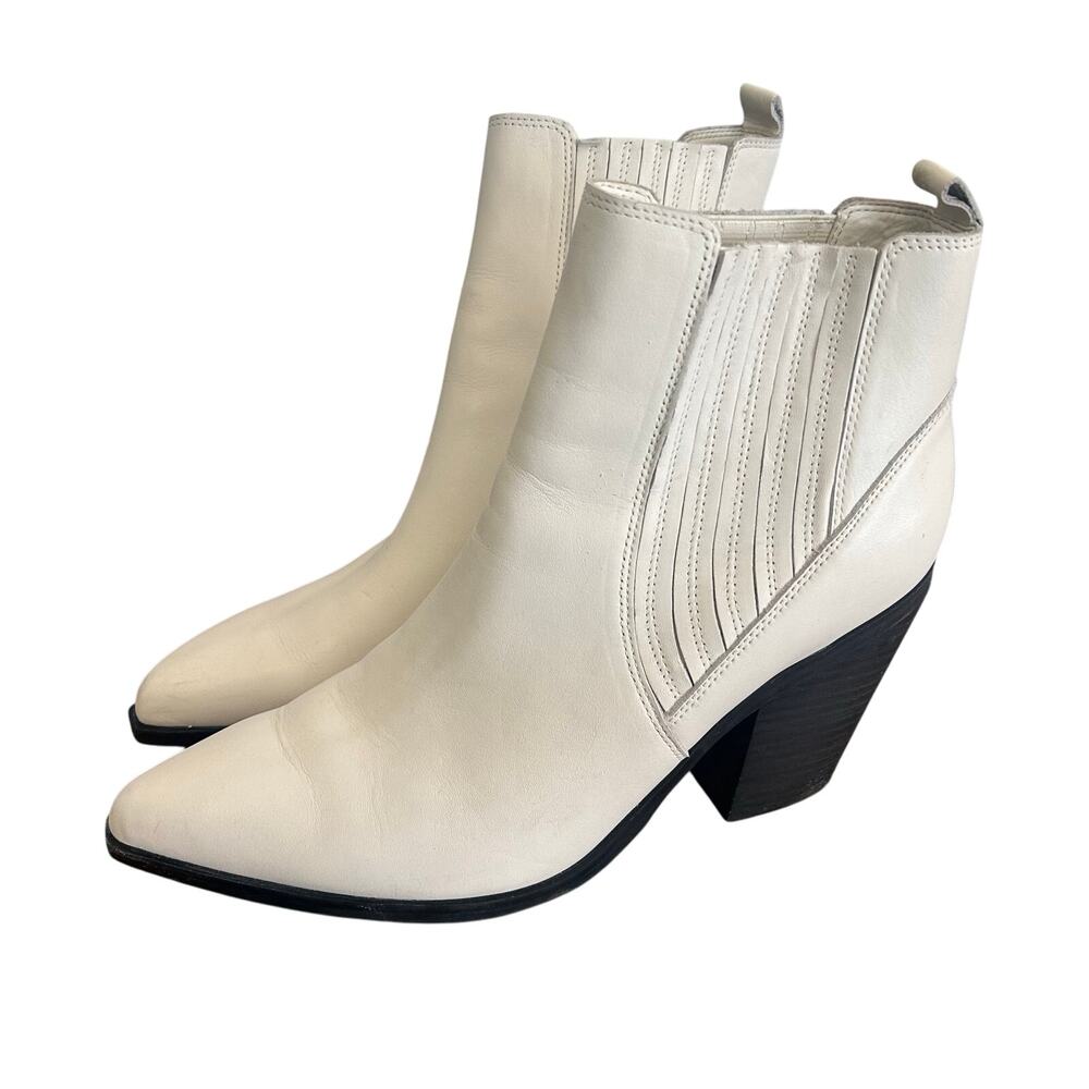 Marc Fisher Western Ankle Boots Leather Heeled Pointed Toe Cream White 11 - Picture 2 of 10
